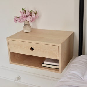 Floating Nightstand with Drawer in Solid Maple, Scandinavian Modern Bedside Table image 8