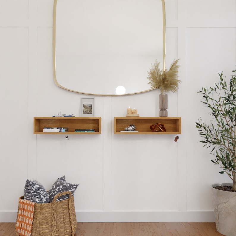 Oak Entryway Organizer with Magnet Key Hooks image 3