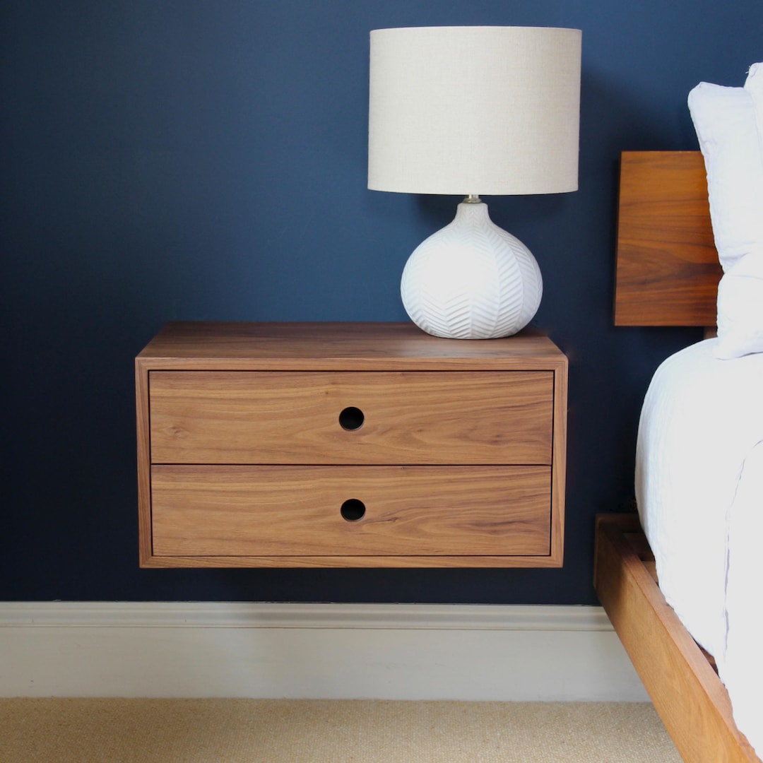 Floating Nightstand With Double Drawers in Walnut / Mid Century Modern