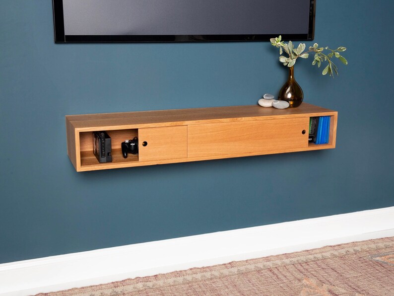 Floating Media Console TV Stand With Sliding Doors in Solid Etsy