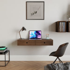 Floating Desk in Solid Walnut, Wall Mounted Mid-Century Modern Standing Desk image 7