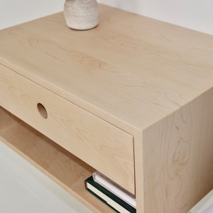 Floating Nightstand with Drawer in Solid Maple, Scandinavian Modern Bedside Table image 3