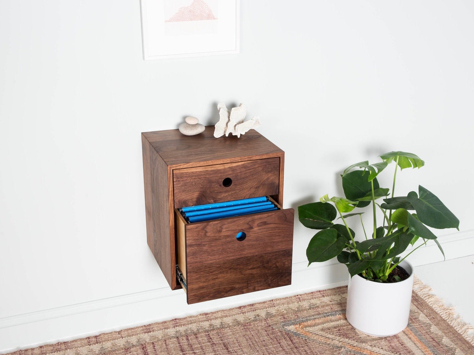 Floating File With Desk Drawer Built in Solid Walnut Etsy