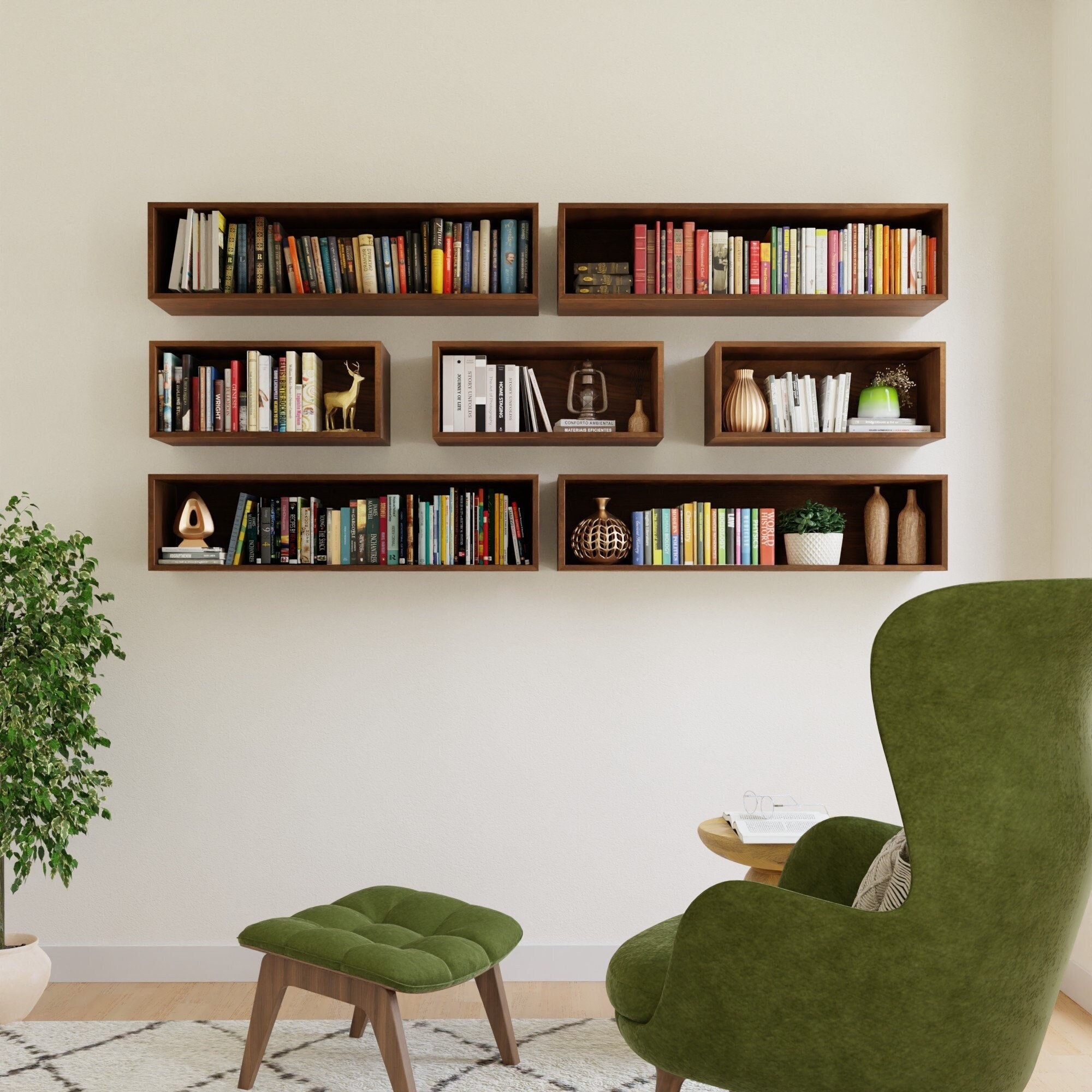 Floating Bookshelf Storage Cabinet Handmade in Solid Walnut