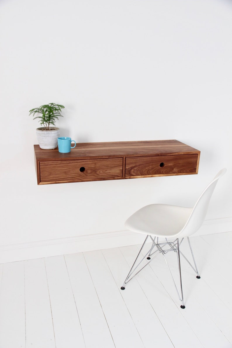 Floating Desk in Solid Walnut, Wall Mounted Mid-Century Modern Standing Desk image 9