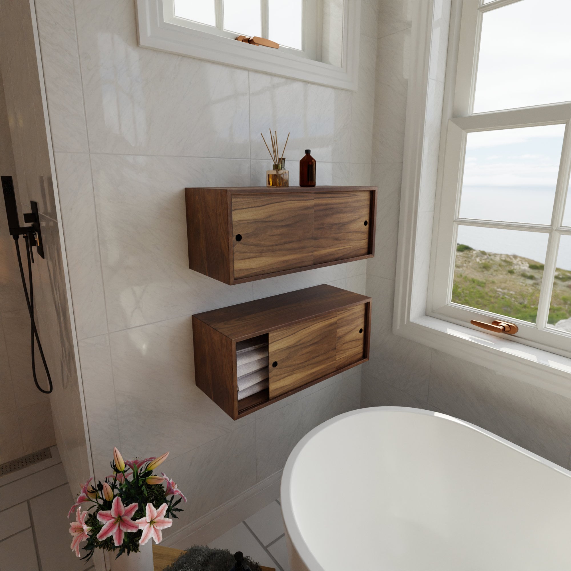 Floating Bathroom Storage Cabinet With Sliding Doors Vanity - Etsy UK