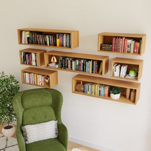 Cherry Floating Bookshelf / Storage Cabinet Handmade