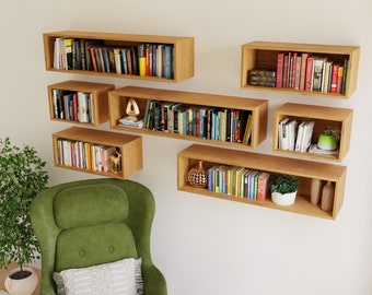 Cherry Floating Bookshelf / Storage Cabinet Handmade