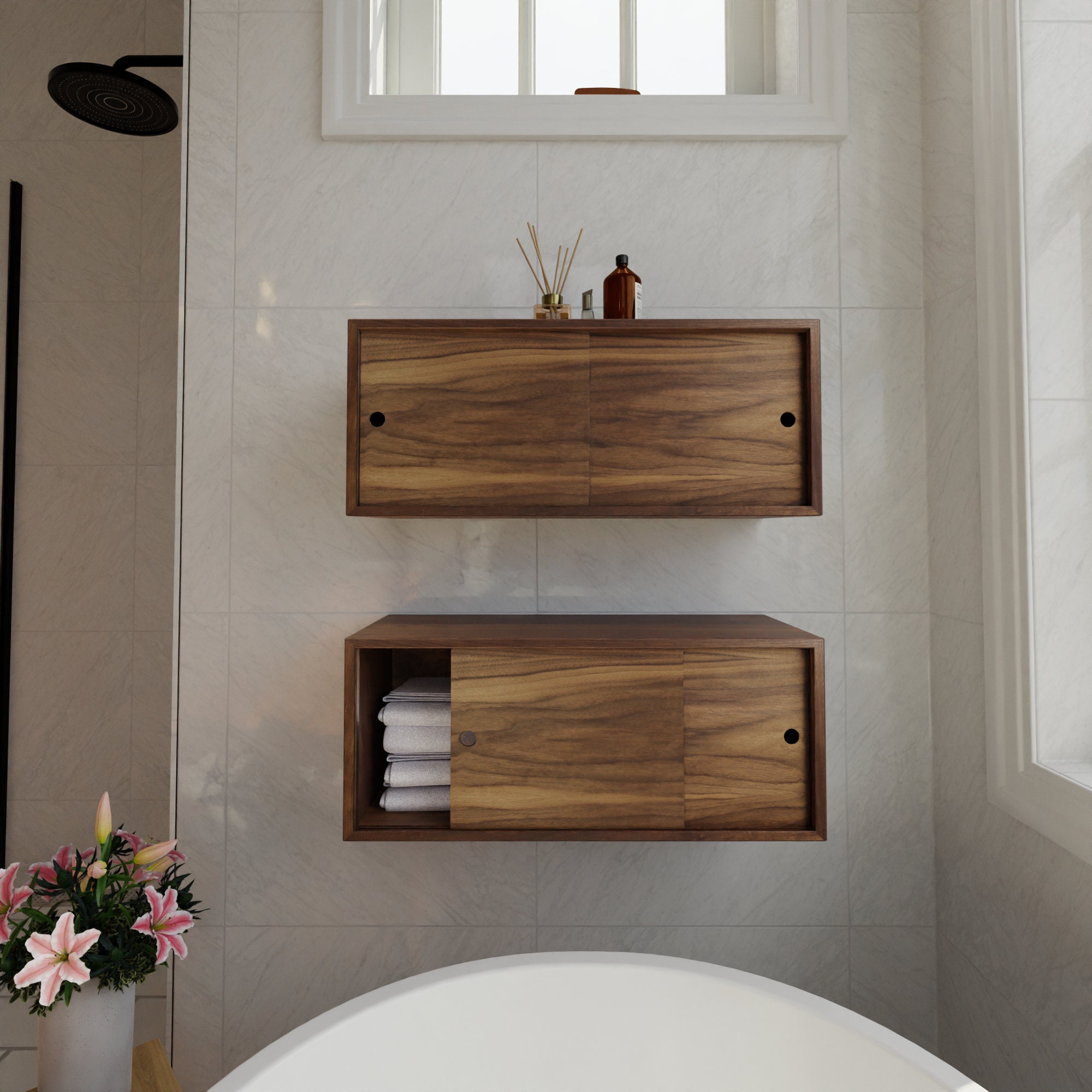 Floating Bathroom Storage Cabinet With Sliding Doors, Vanity, Console,  Bathroom Floating Shelf, Bath Wall Decor 