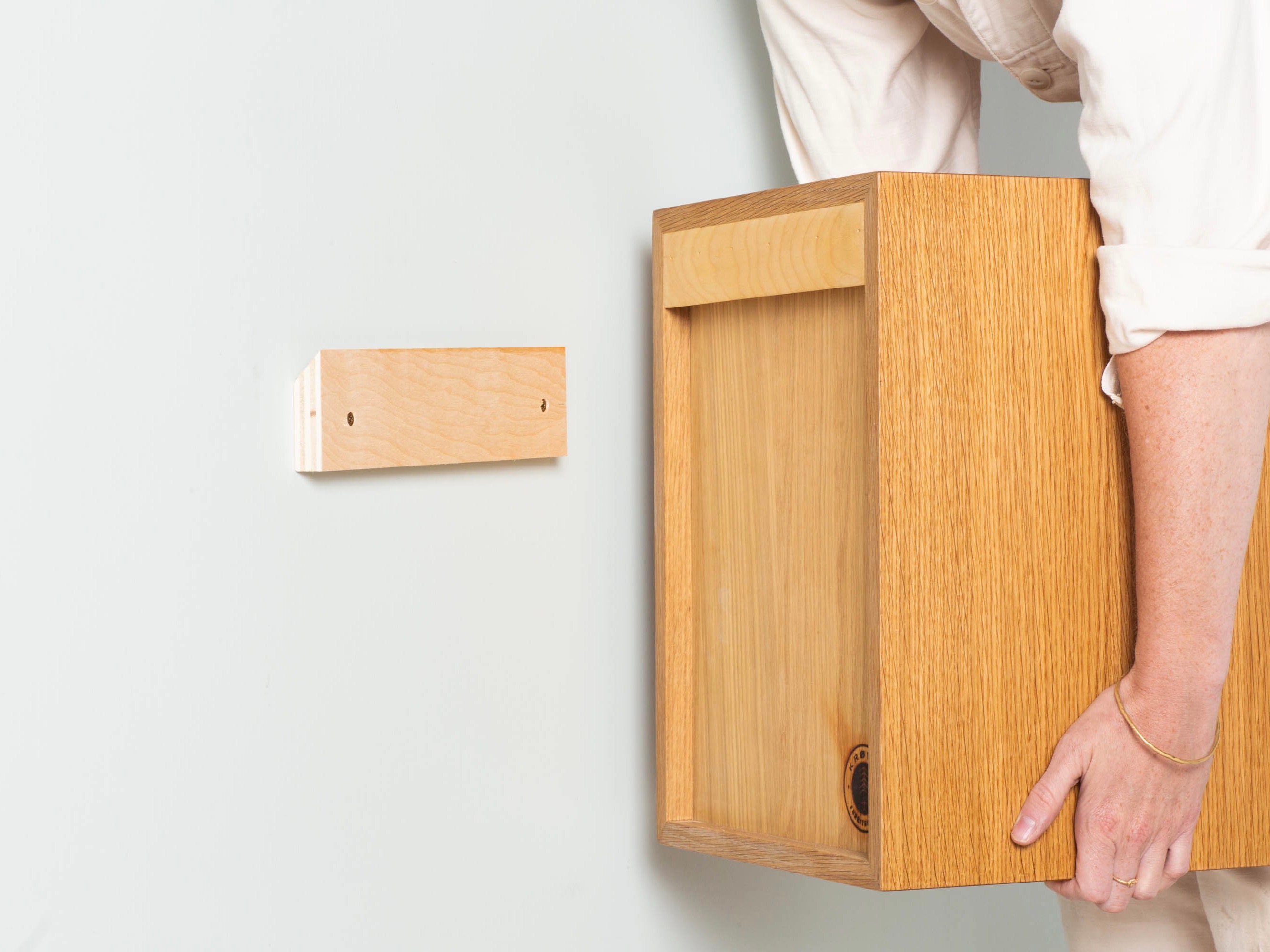 Narrow Floating Nightstand in White Oak With Choice of Drawers Etsy