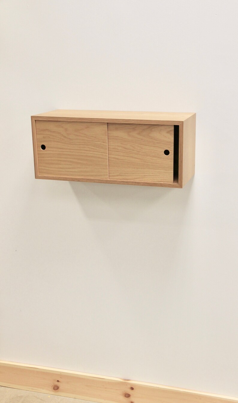 Floating Storage Cabinet With Sliding Doors Handmade In Solid White Oak