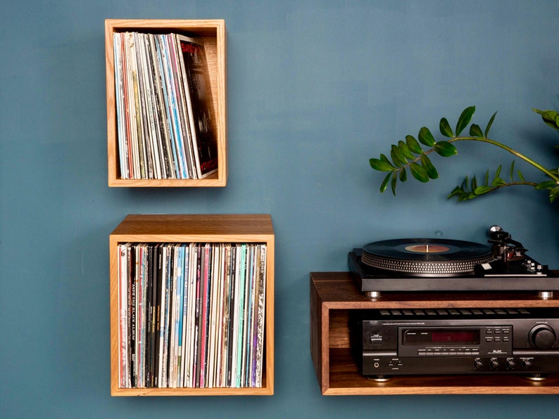Floating Vinyl Record Storage Shelves in Solid White Oak Etsy