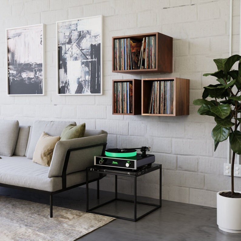 Floating Vinyl Record Storage Shelves in Solid Walnut Etsy