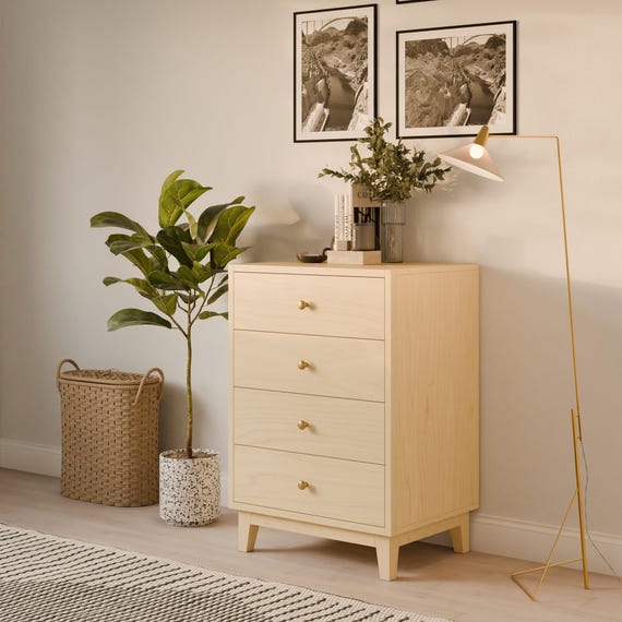Four Drawer Dresser in Maple, Mid Century Modern, Made in USA, Real Hardwood, Krovel