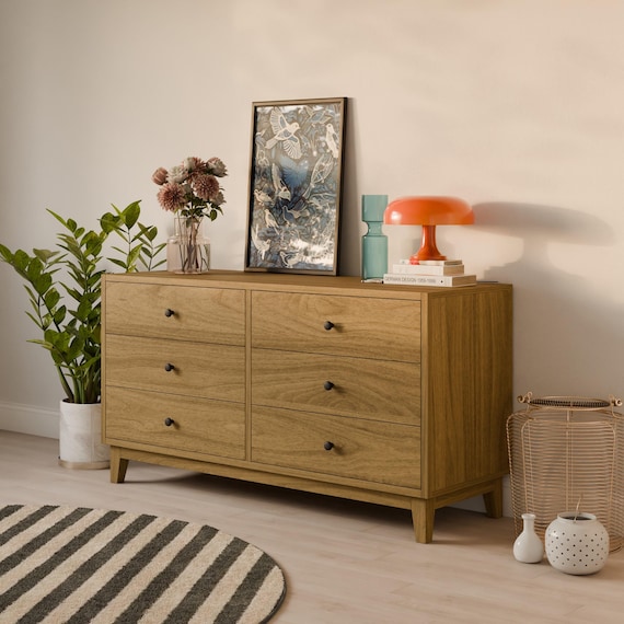 Six Drawer Dresser in White Oak, Mid Century Modern, Made in USA, Real Hardwood, Krovel