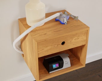 CPAP Floating Nightstand in Solid Cherry, Bedside Table with Drawer