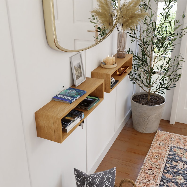 Oak Entryway Organizer with Magnet Key Hooks image 4