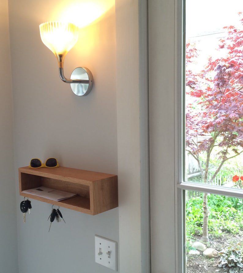 Oak Entryway Organizer with Magnet Key Hooks image 5