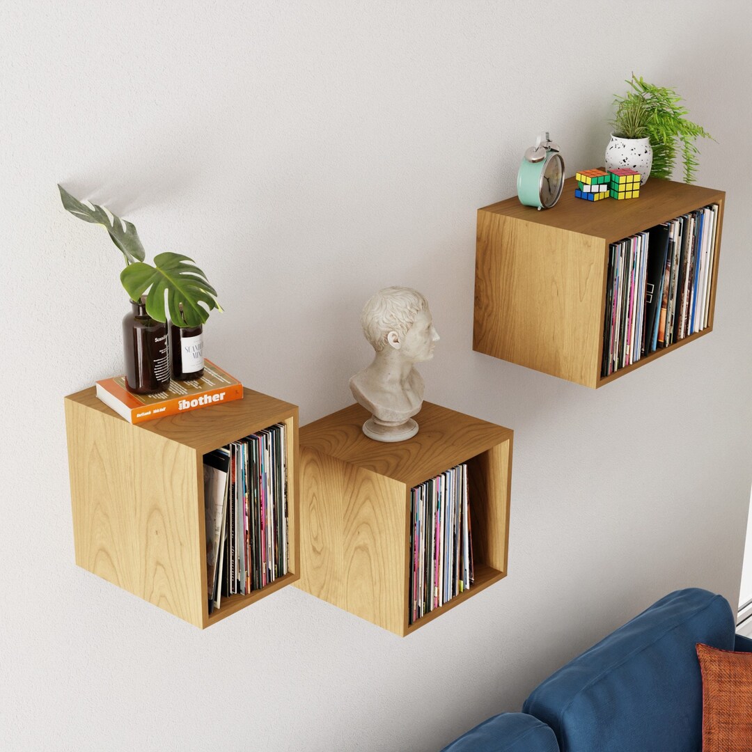 Cherry Floating Vinyl Record Storage Shelves Etsy