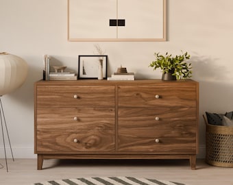 Walnut 6 Drawer Dresser