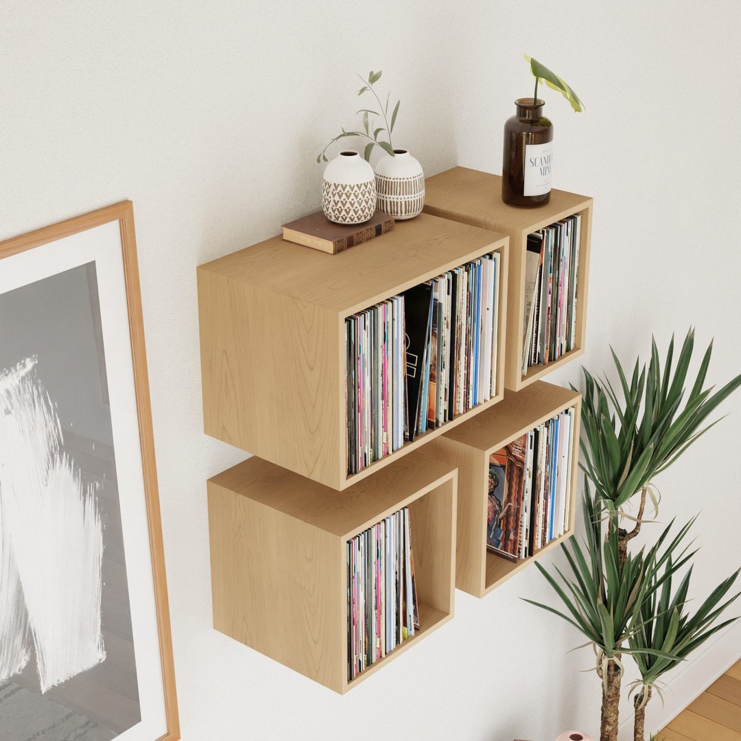 Floating Vinyl Record Storage Shelves in Solid Maple Etsy
