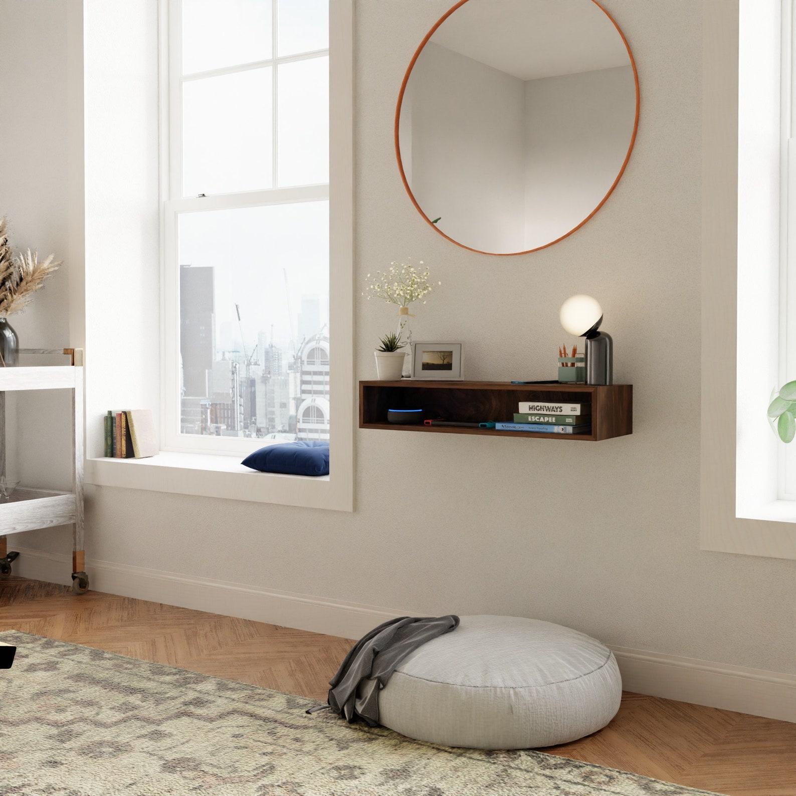 Floating Entryway Console Table Built in Solid American Black Etsy