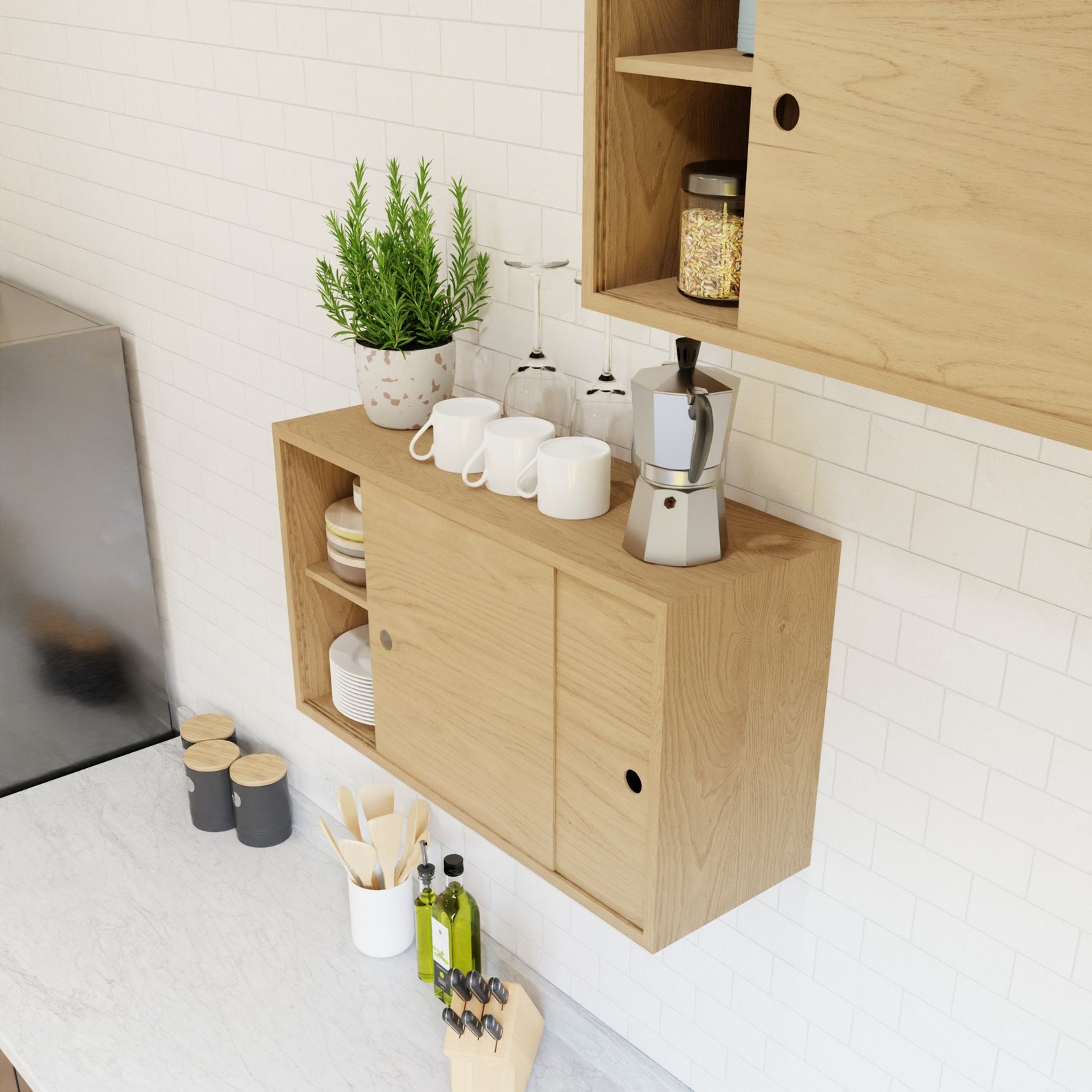 Maple Storage Cabinet With Sliding Doors, Kitchen Cupboard - Etsy