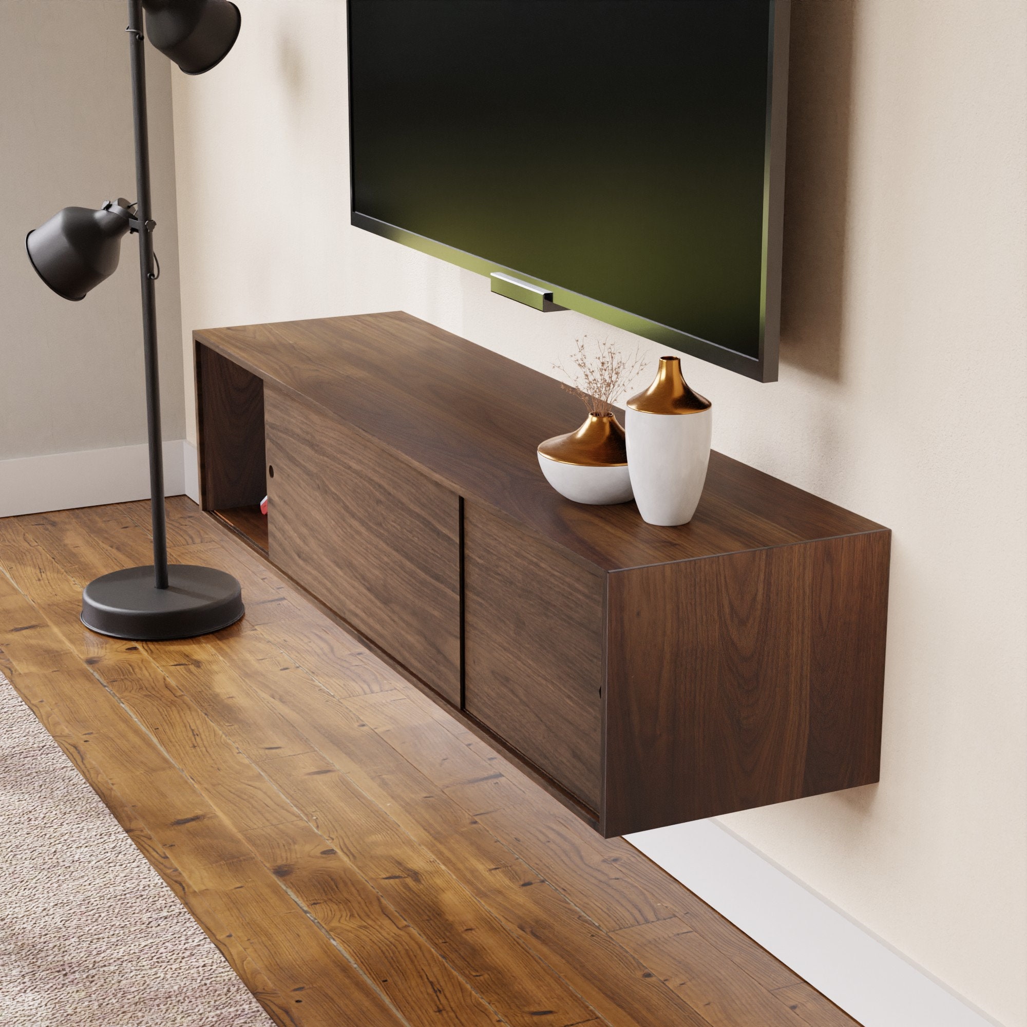 Floating tv cheap stand walnut