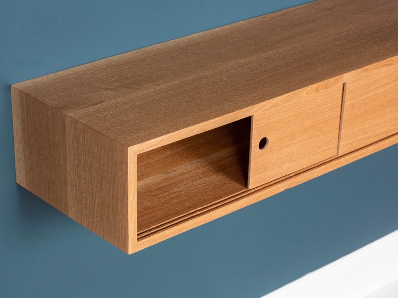 Floating Media Console TV Stand With Sliding Doors in Solid Etsy