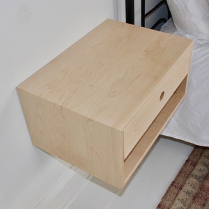 Floating Nightstand with Drawer in Solid Maple, Scandinavian Modern Bedside Table image 4