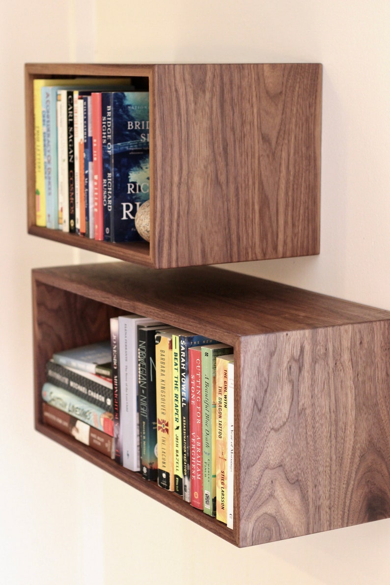 Floating Bookshelf Storage Cabinet Handmade in Solid Hardwood image 5
