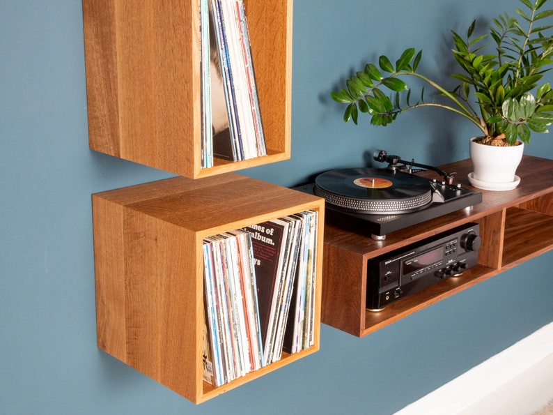 Floating Vinyl Record Storage Shelves in Solid White Oak Etsy