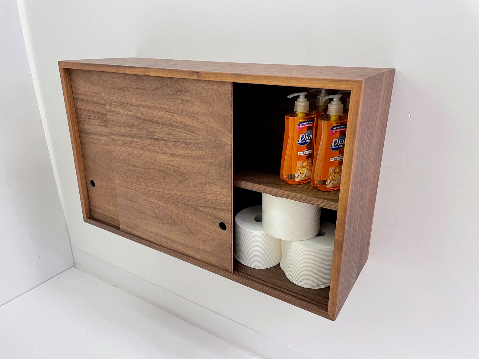 Floating Bathroom Storage Cabinet With Sliding Doors, Solid Walnut - Etsy