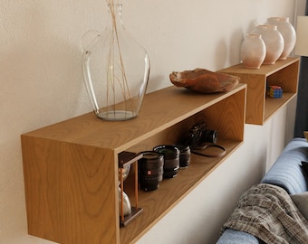 Solid Cherry Floating Display Case, Shelf Bookcase
