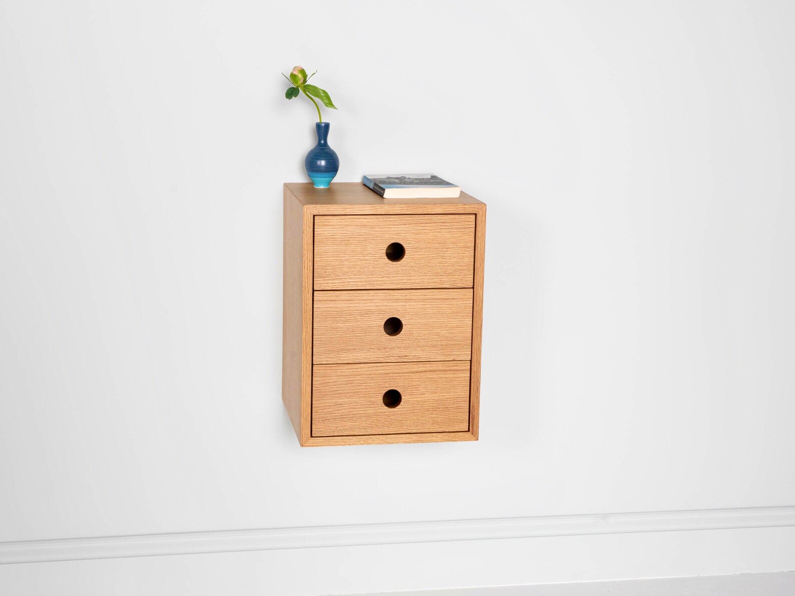 Narrow Floating Nightstand in White Oak With Choice of Drawers Etsy