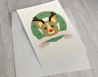 Reindeer Corgi Christmas Card