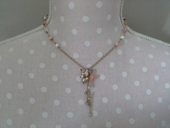 Vintage Coral Pearl Gold Filled Chain Tassel Neck… - image 2