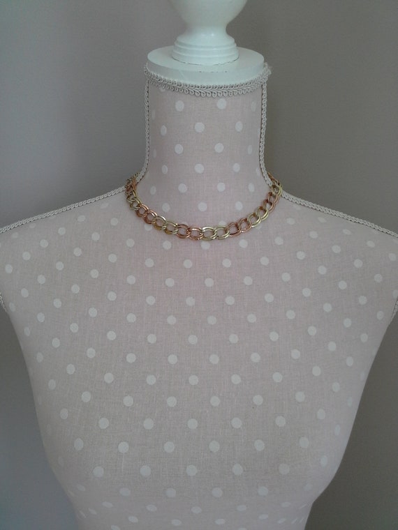 Vintage Chunky Chain Necklace, Yellow and Rose Go… - image 3