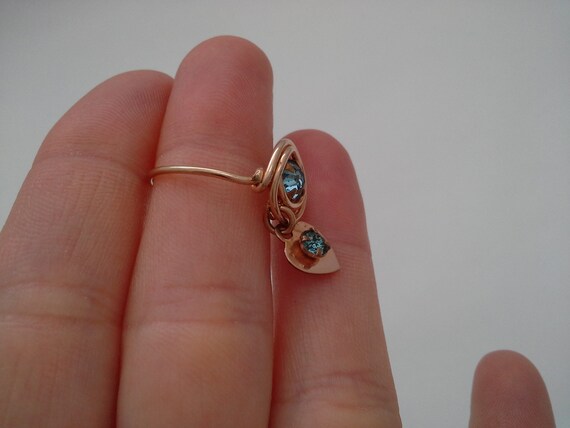 Vintage Heart Ring, Gold Filled Wire Work, Aqua C… - image 4