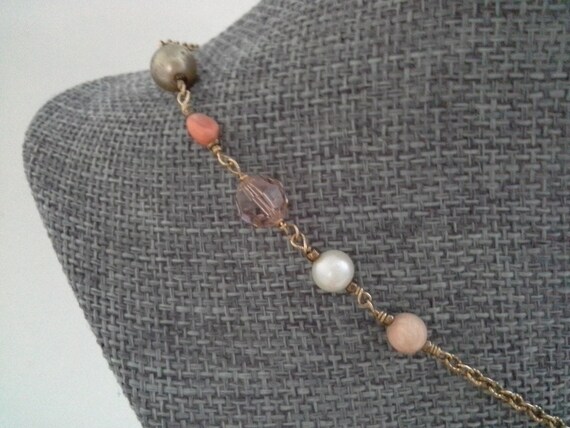 Vintage Coral Pearl Gold Filled Chain Tassel Neck… - image 6
