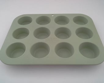 Vintage Green Coated Aluminum Mini Muffin or Small Cupcake Baking Pan, Sears Best Maid of Honor Line