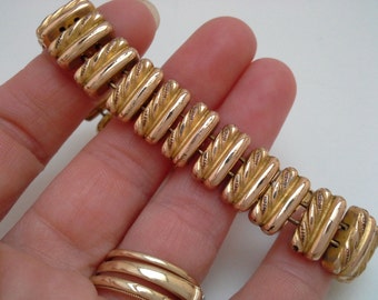 Antique Gold Filled Expansion Link Bracelet, Edwardian Repousse Jewelry, Patent 1905