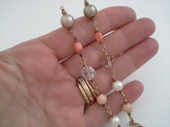 Vintage Coral Pearl Gold Filled Chain Tassel Neck… - image 10