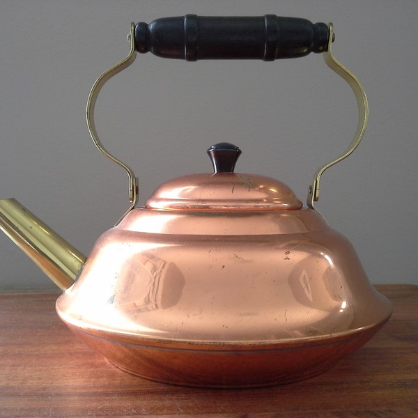 Vintage Copper and Brass Tea Kettle, Coppercraft Guild, Rustic Country Farmhouse Decor