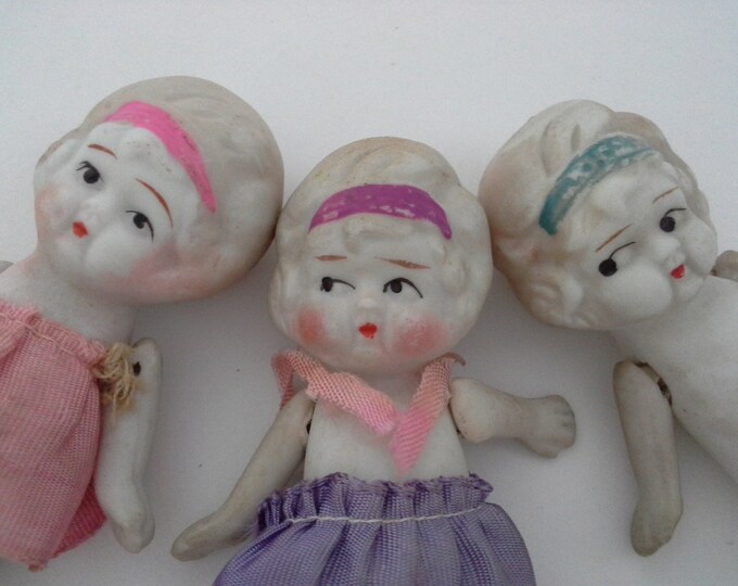 1920's 1930's Bisque Penny Dolls, Penny Dolls, Set of 3, Made in Japan