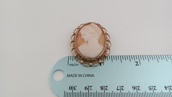 Vintage Carved Shell Cameo Brooch Pendant, Gold F… - image 6