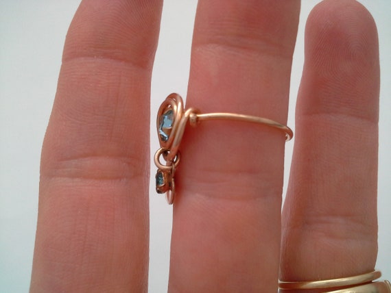 Vintage Heart Ring, Gold Filled Wire Work, Aqua C… - image 3