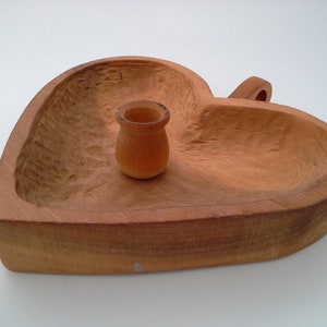 Vintage Wood Heart Candle Holder, Hand Carved Wooden Candlestick Taper Holder, Rustic Country Farmhouse Decor