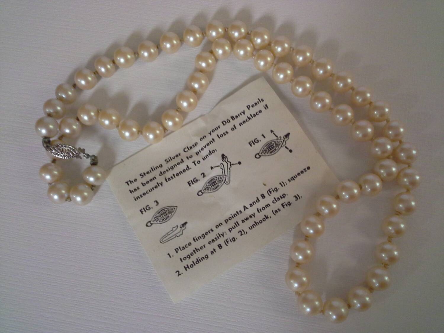 Vintage Single Strand DuBarry Faux Pearl Necklace Sterling Etsy