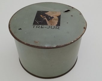 Vintage Art Deco Bath Powder Tin Box, Tre-Jur 1930's Boudoir Vanity Storage Container